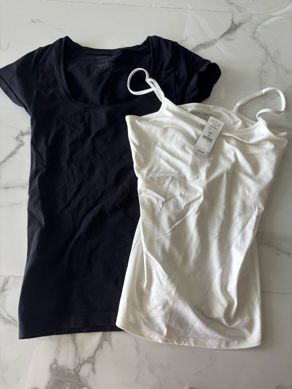 White House Black Market Short Sleeve Tee + White Spaghetti Strap Tank Duo